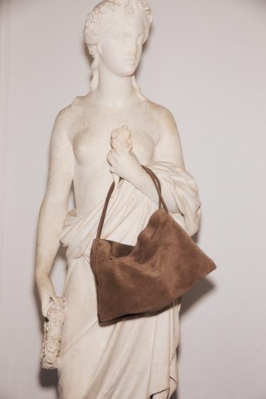 Zara Ruched split suede leather bag - Black gold - Image 0