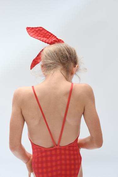2-14 YEARS/ LIMITED EDITION GINGHAM SWIMSUIT - Coral red by Zara