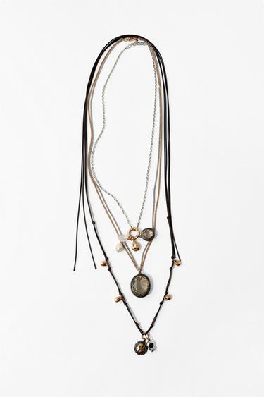 Zara PACK OF 3 NECKLACES WITH STONES AND CHARMS - Gold / Silver