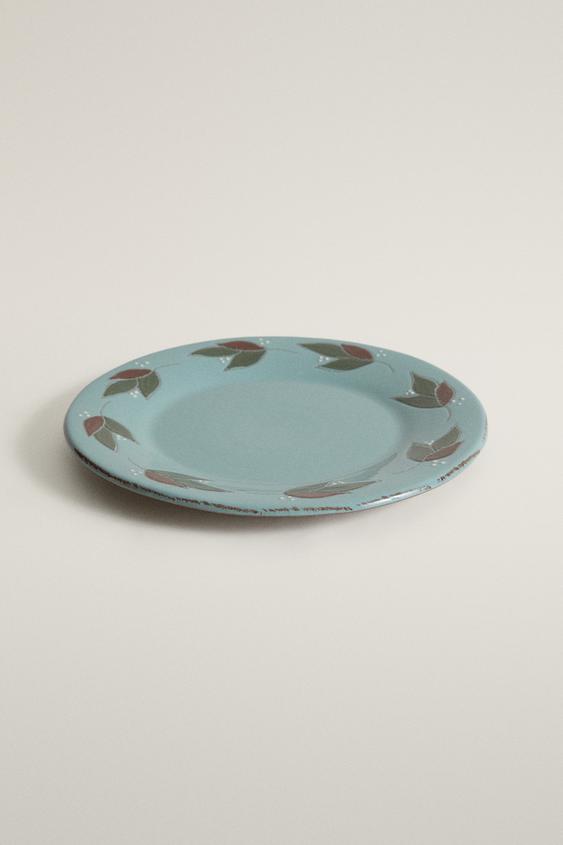 ASSIETTE PLATE FAÏENCE FEUILLES - Gris bleu de Zara - Image 1