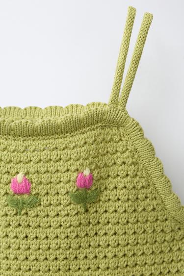 TOP EN MAILLE COMBINÉ À CARREAUX VICHY ET BRODERIES - Vert clair de Zara - Image 2