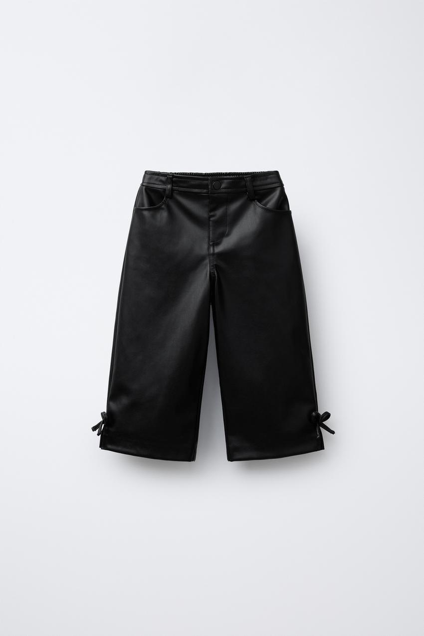 FAUX LEATHER STRAIGHT-LEG TROUSERS WITH BOWS Black ZARA New