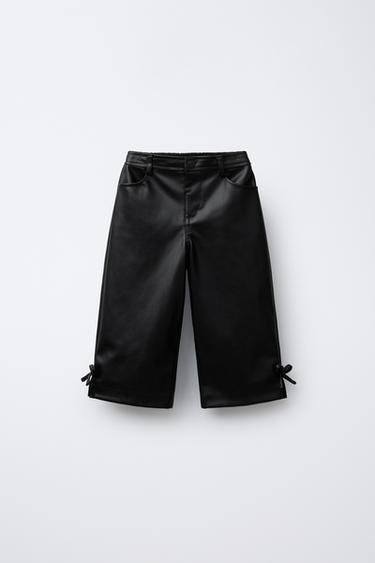 FAUX LEATHER STRAIGHT-LEG TROUSERS WITH BOWS - Black by Zara - Image 0