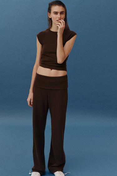 БРЮКИ ИЗ ТКАНИ ИНТЕРЛОК С ЭФФЕКТОМ ПОТЕРТОСТИ — КОРИЧНЕВЫЙ от Zara