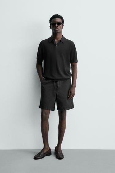 HEMP/COTTON KNIT POLO SHIRT - Brown by Zara