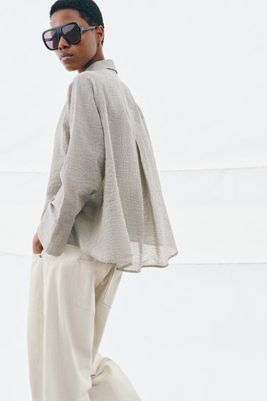 ZW COLLECTION ASYMMETRIC BUTTON-UP SHIRT - Black / White by Zara - Image 3