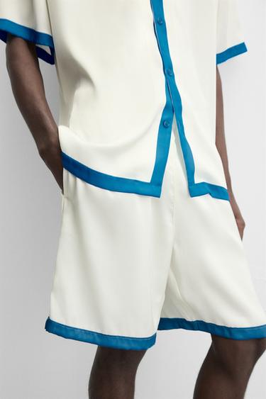 SHORT SATINÉ À IMPRIMÉ - Bleu de Zara