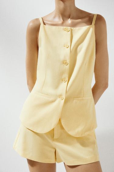 TOP GILET À BOUTONS - Jaune clair de Zara