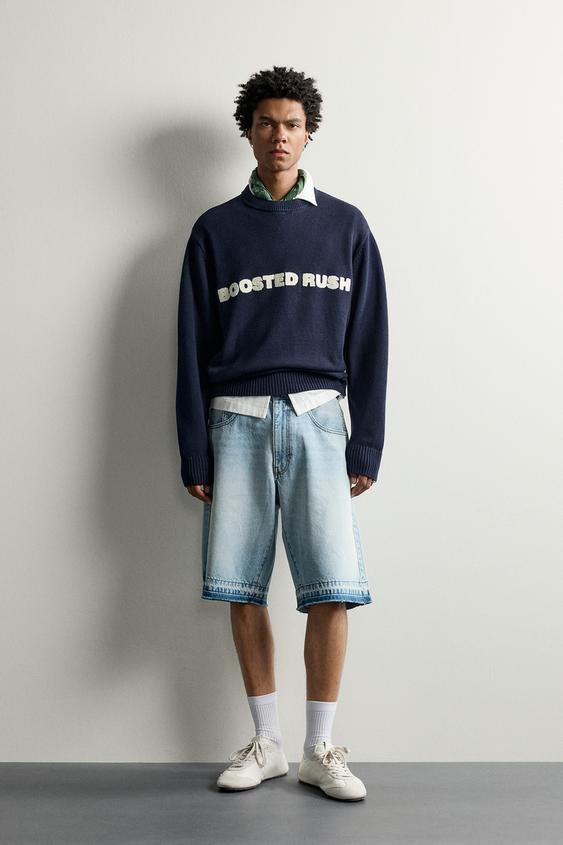 RELAXED FIT EMBROIDERED TEXT JUMPER - Navy blue by Zara - Image 0