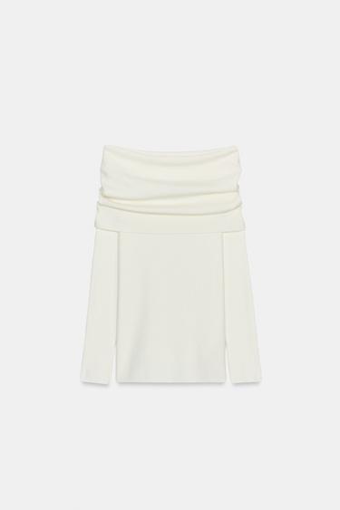 Zara OFF SHOULDER KNIT JUMPER - White