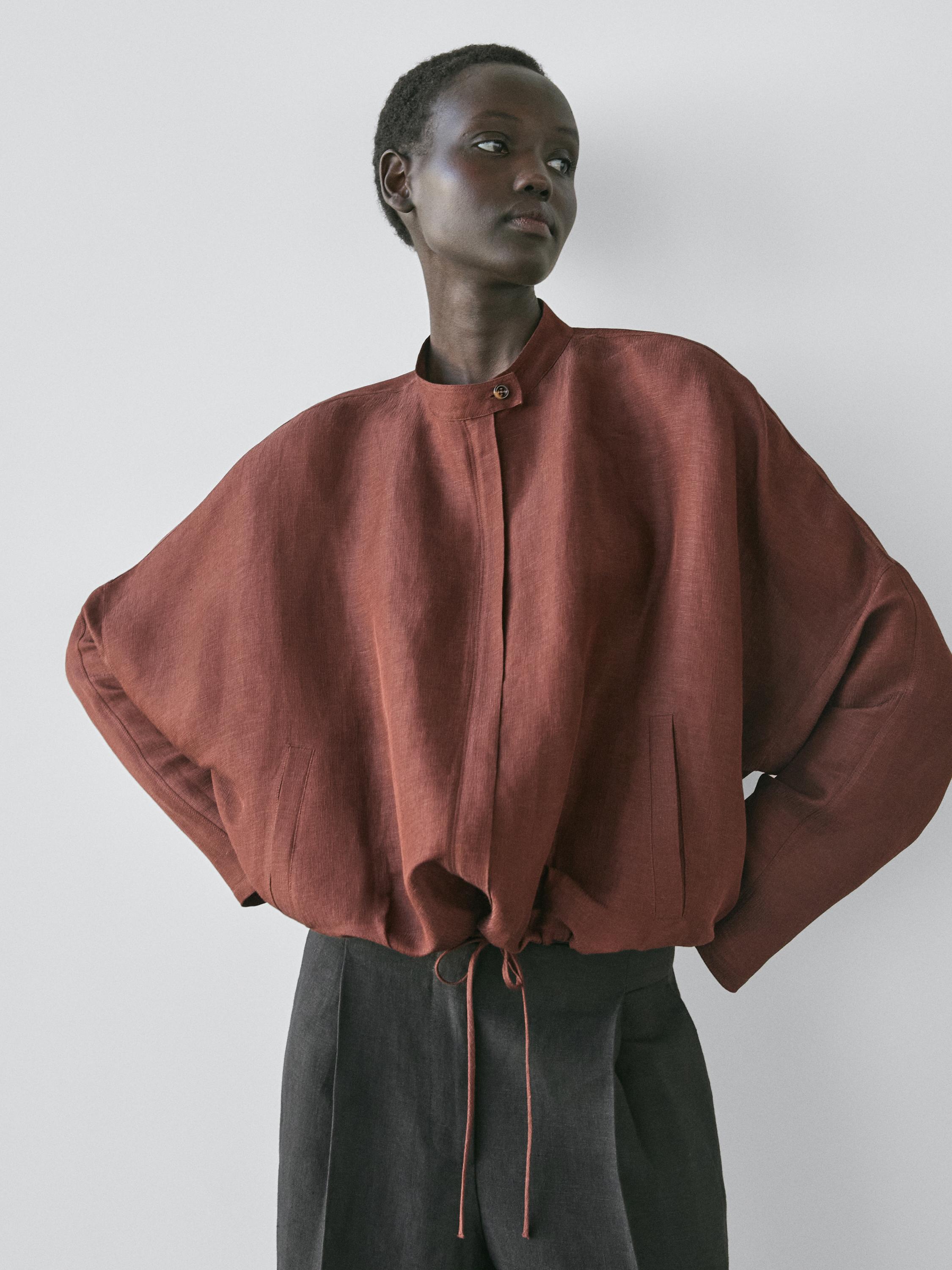 Linen blend bomber jacket