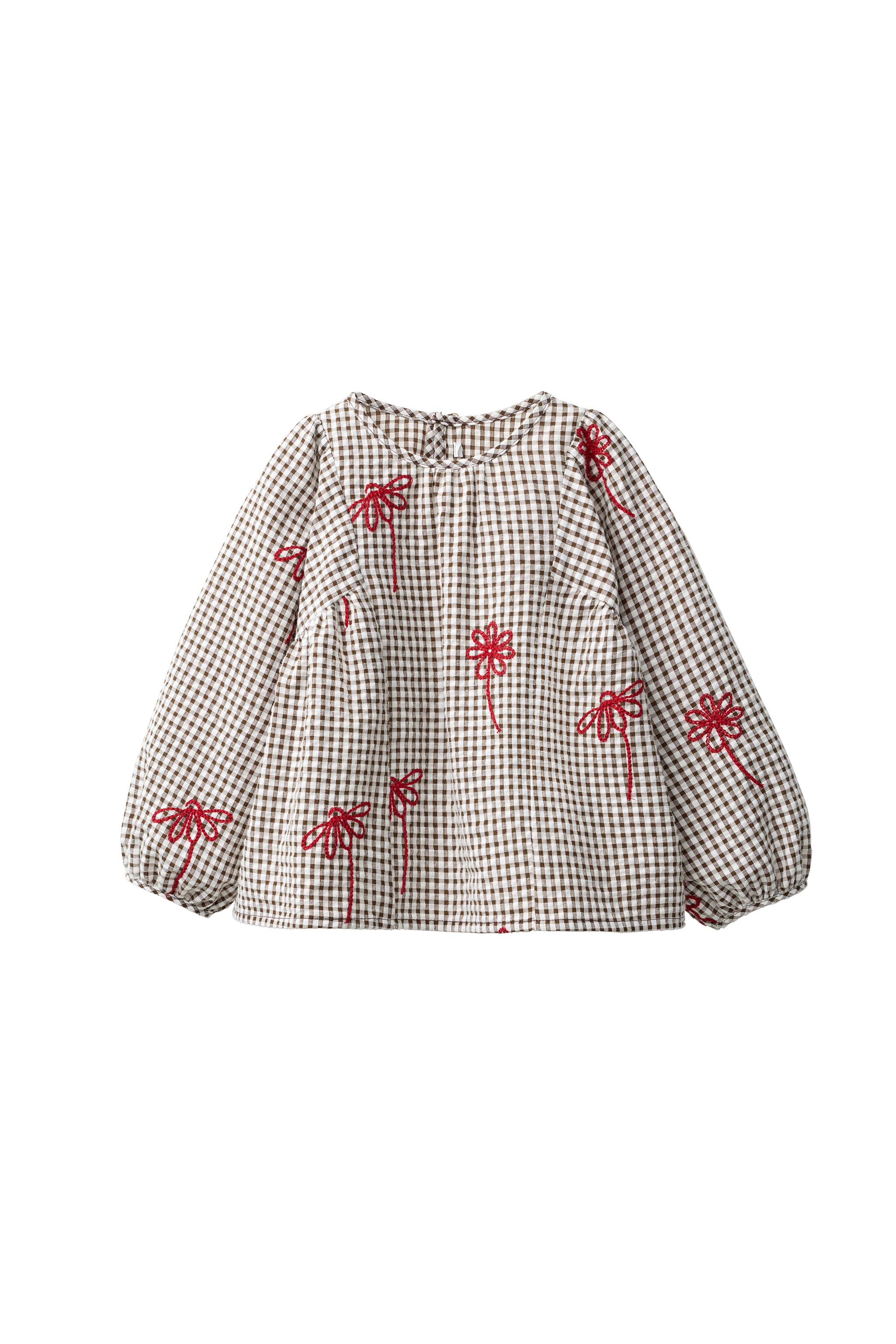 フラワー刺繍入りチェック柄シャツ - チョコレート | ZARA Japan / 日本