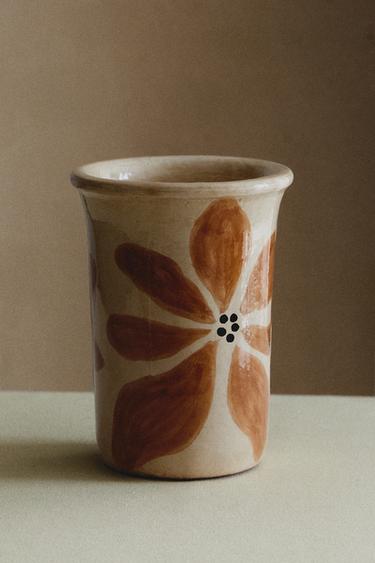 PAINTED FLOWERS VASE - Khaki by Zara