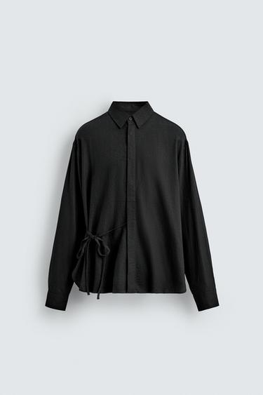 CAMISA LINO - VISCOSA LAZADA - Negro de Zara