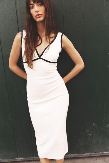 LONG CONTRAST DRESS - White by Zara