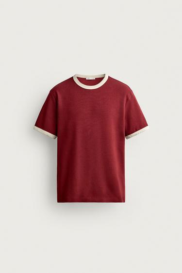 CAMISETA RIB CONTRASTE BÁSICA - Granate de Zara