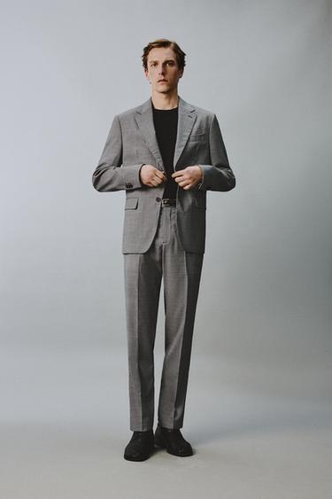 VESTE DE COSTUME À CARREAUX EN MÉLANGE DE LAINE - Noir / Blanc de Zara - Image 0