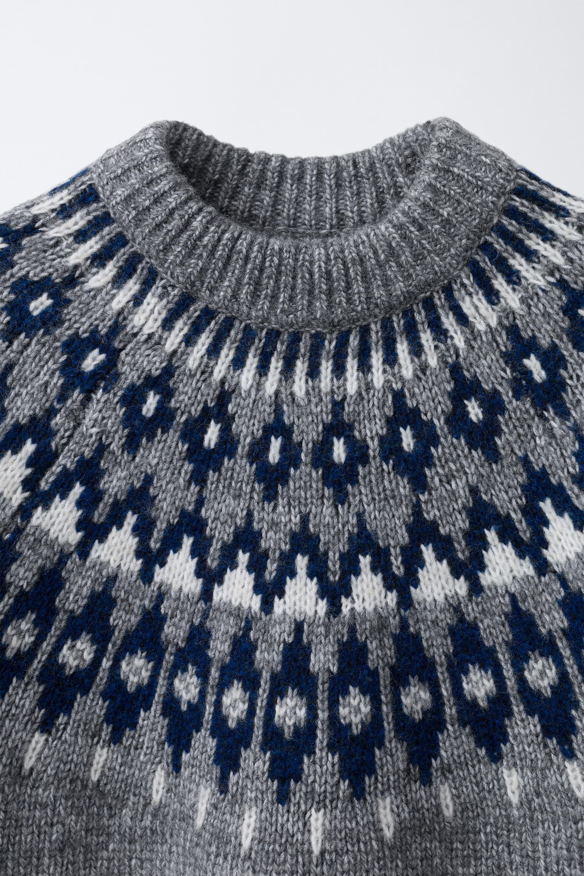 JACQUARD KNIT JUMPER - Grey / Blue | ZARA India