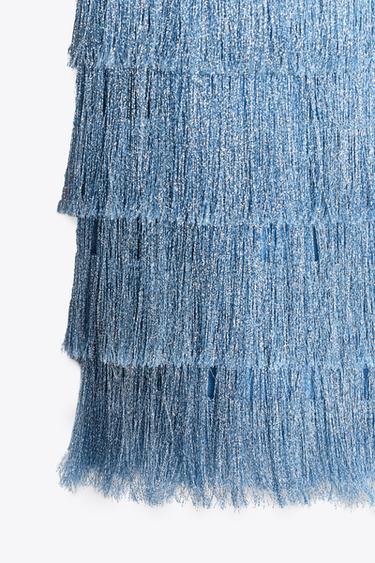 FRINGED SHORT DRESS - Blue by Zara - Image 6