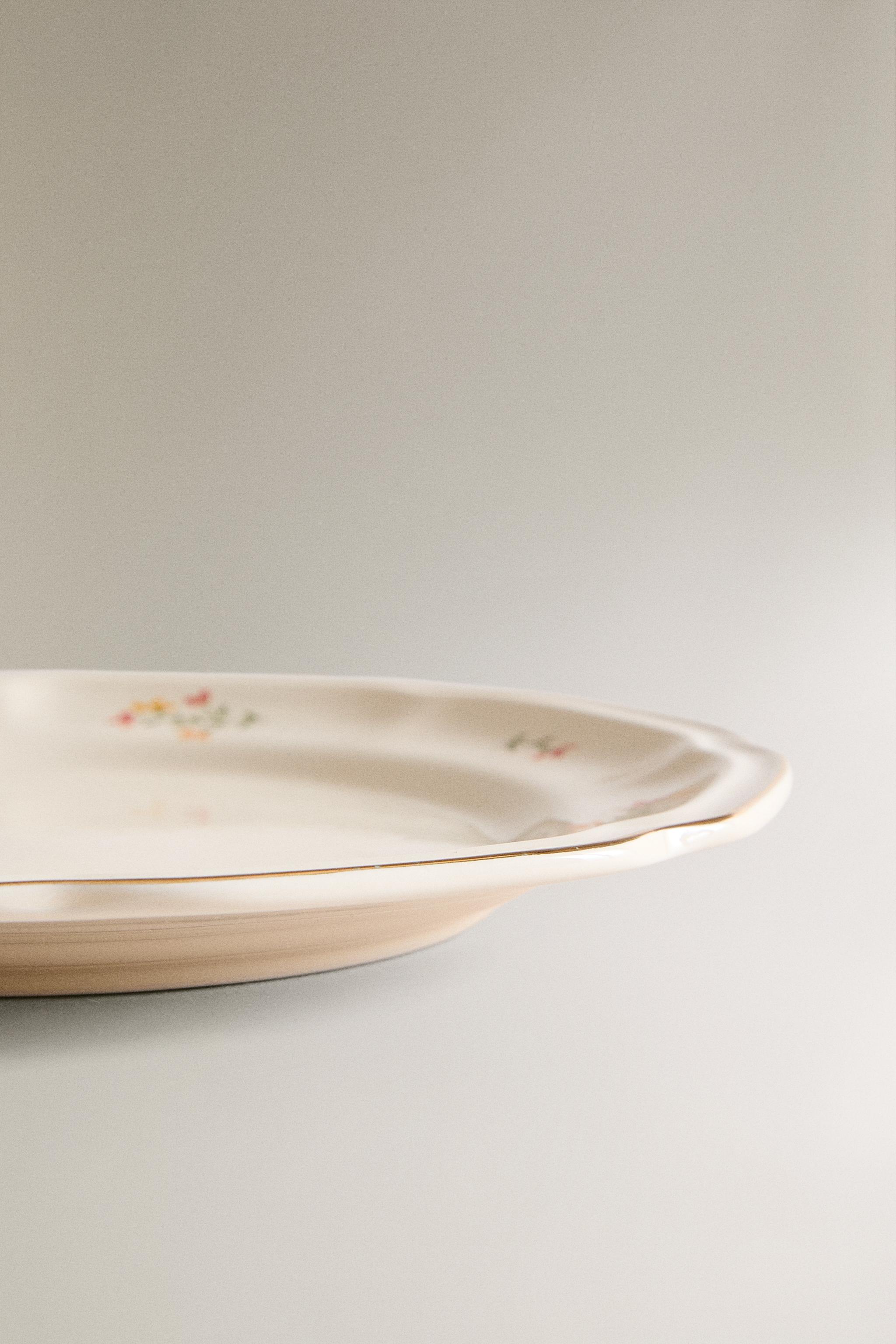 PORCELAIN DESSERT PLATE WITH FLORAL PRINT