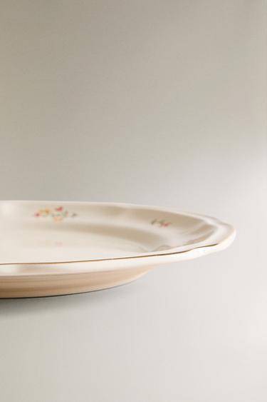 PORCELAIN DESSERT PLATE WITH FLORAL PRINT - Cream by Zara - Image 3