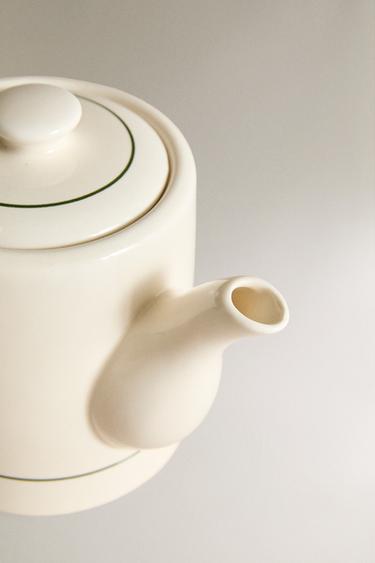 STONEWARE CAFÉ TEAPOT - White / Green by Zara - Image 2