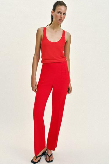 CALÇAS DE CINTURA SUBIDA COM FECHO DE CORRER ATRÁS - Vermelho-vivo da Zara