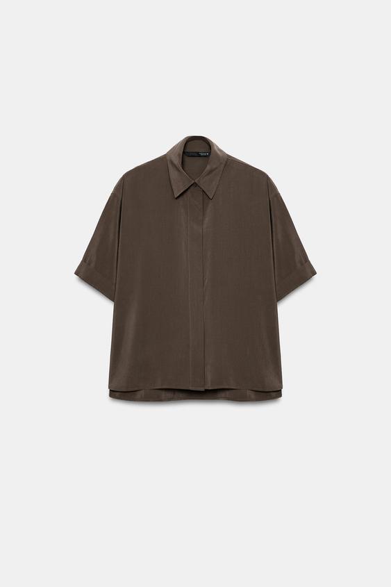 CAMISA FLUIDA MANGA CORTA - Marrón de Zara - Imagen 0
