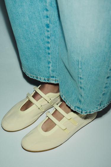 SATIN-EFFECT TOPSTITCHED BALLET FLATS - Yellow by Zara - Image 1