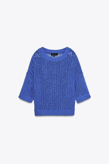 Zara FRENCH SLEEVE KNIT SWEATER - Bluish