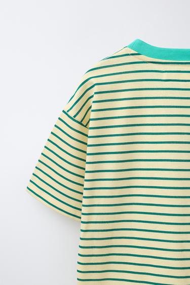 STRIPED T-SHIRT WITH CONTRAST NECKLINE - Yellow by Zara - Image 3