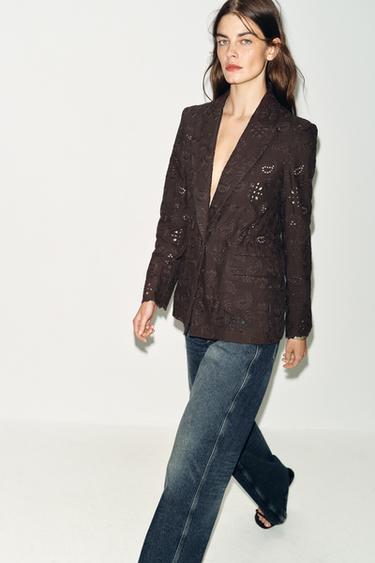 STRAIGHT BLAZER WITH CUTWORK EMBROIDERY SHOULDER PADS - Brown by Zara - Image 2
