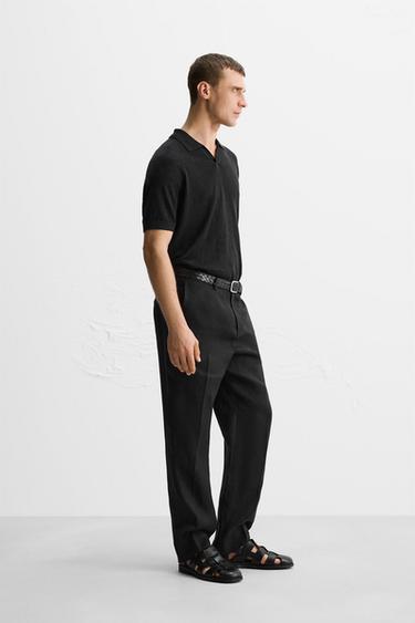 100% LINEN KNIT POLO SHIRT LIMITED EDITION - Black by Zara - Image 3