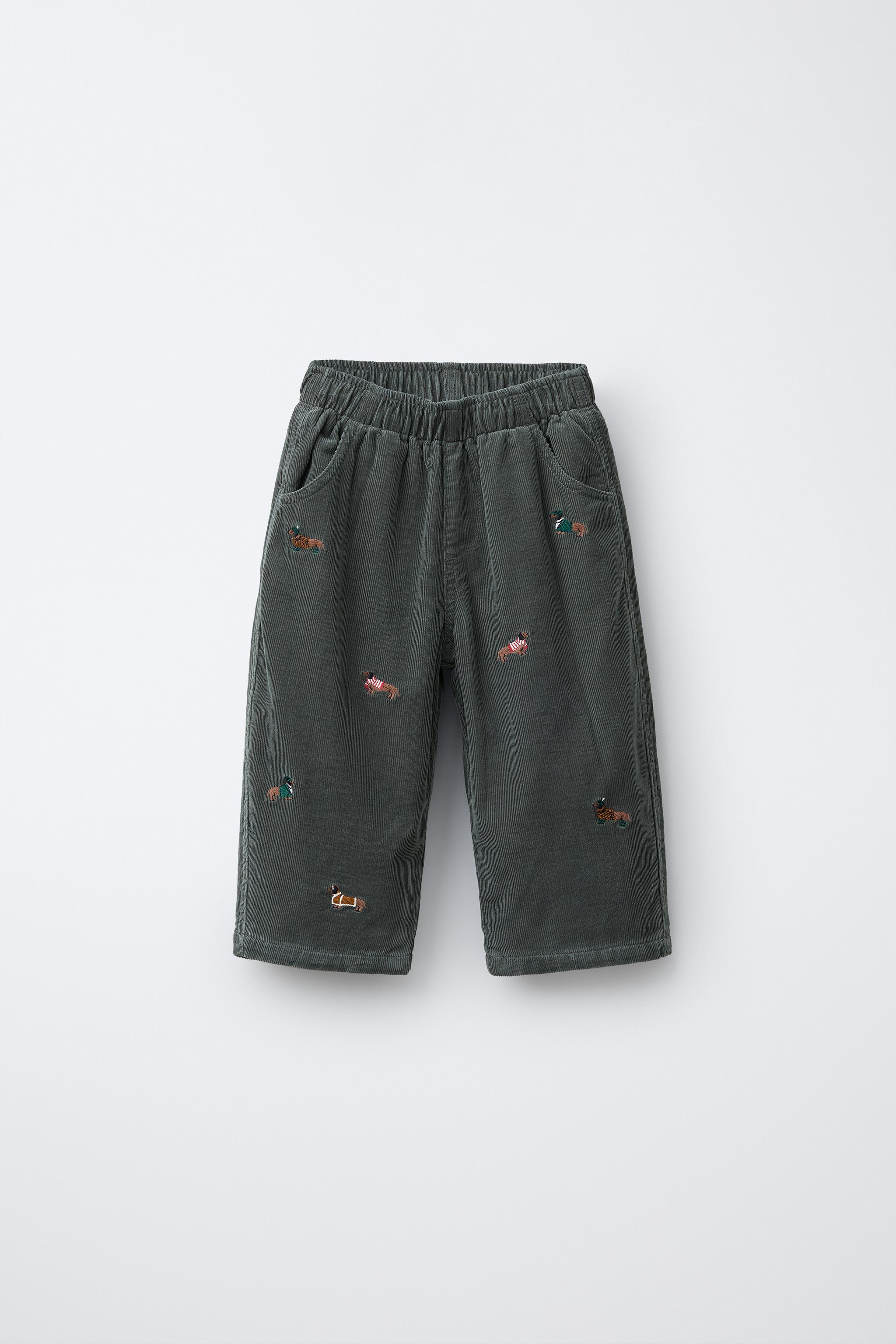 EMBROIDERED LINED FINE WALED CORDUROY PANTS