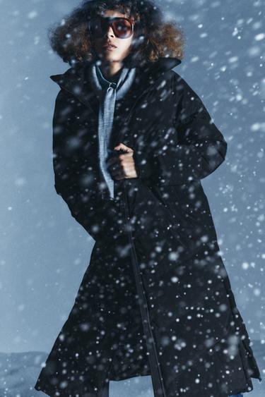 LONG WATER-REPELLENT AND WINDPROOF HOODED DOWN PUFFER JACKET - Black by Zara