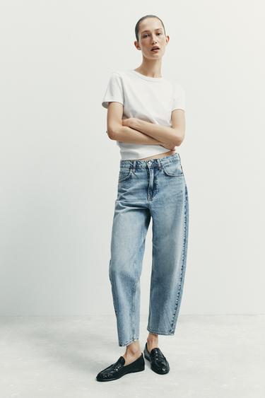 JEANS Z1975 BARREL TIRO MEDIO RAYA PLANCHADA - Azul medio de Zara