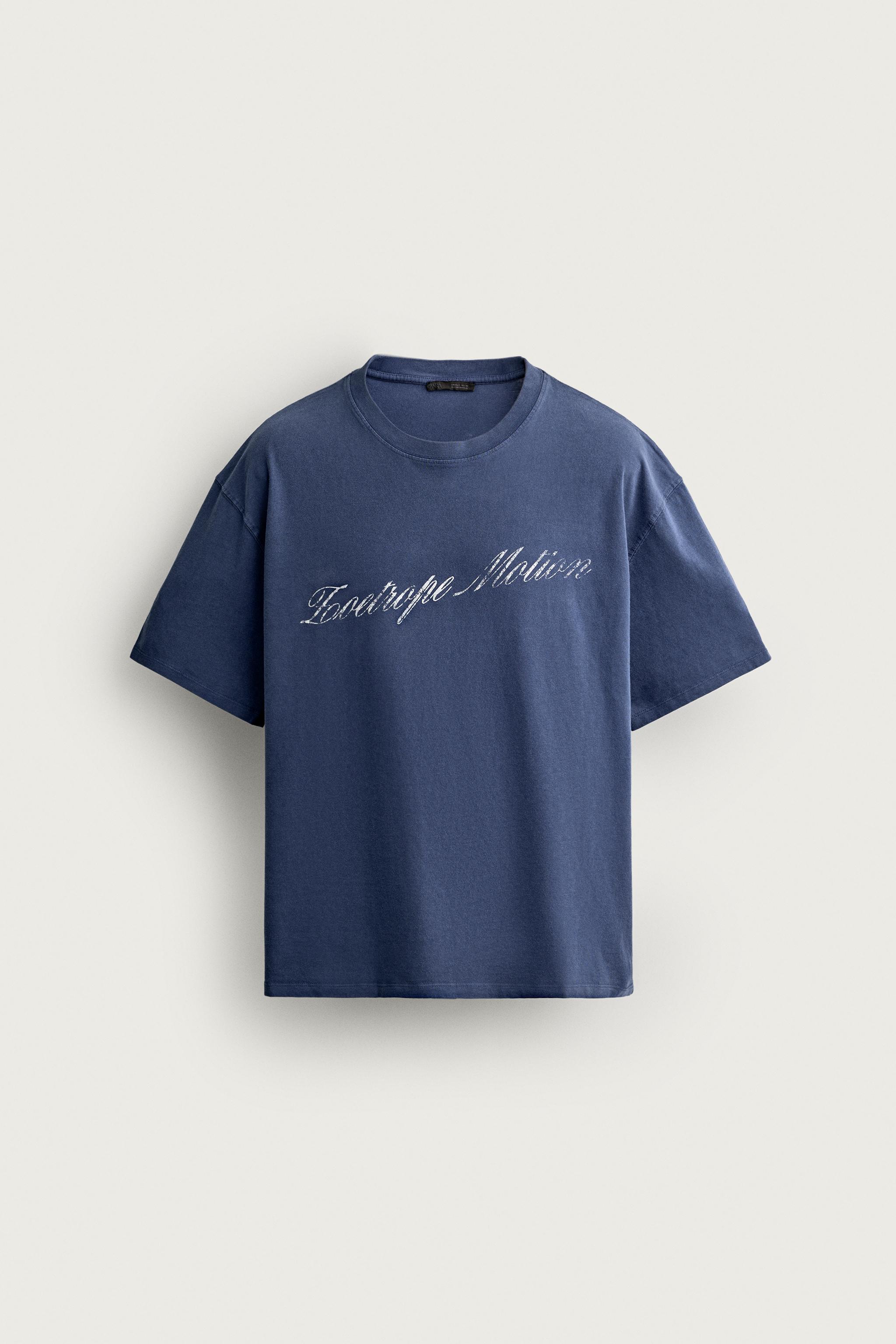 WASHED PRINT BOXY FIT T-SHIRT — Blue