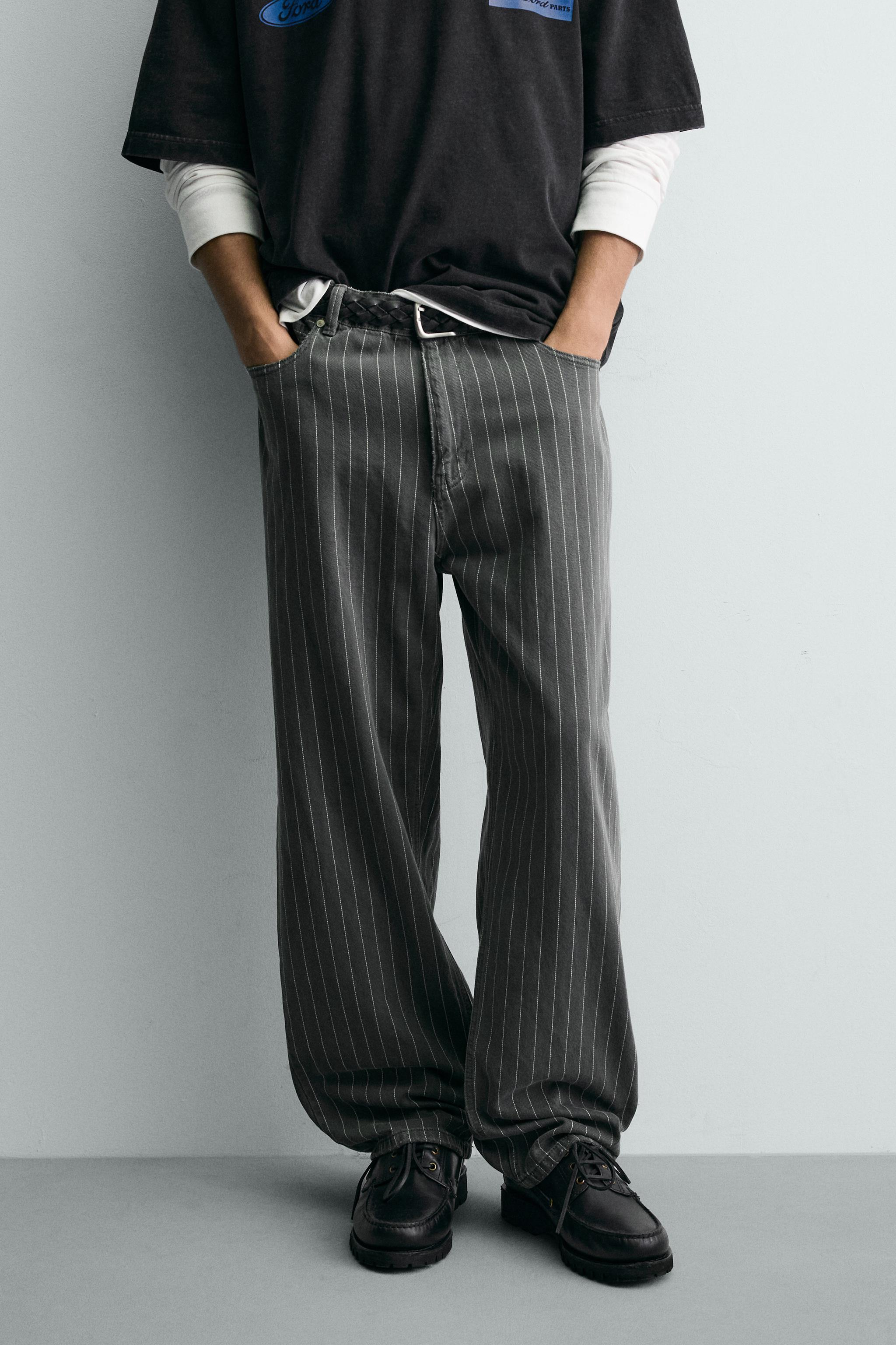 BAGGY FIT PINSTRIPE PANTS - Gray / Blue | ZARA United States