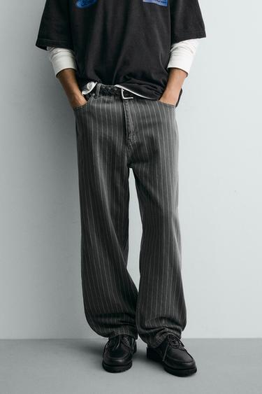 PINSTRIPE BAGGY FIT TROUSERS - Grey / Blue by Zara