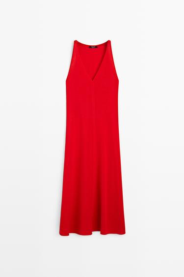 Zara V-neck knit midi dress - Red - Image 0
