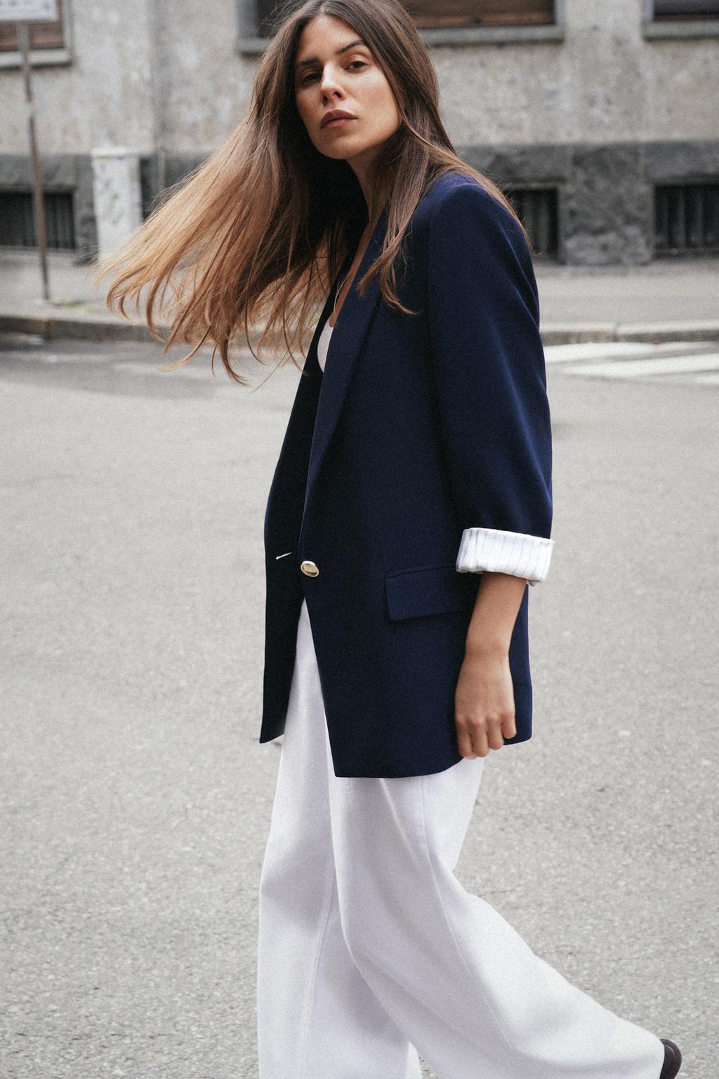 ROLLED-UP SLEEVE BLAZER WITH PRINTED CUFFS