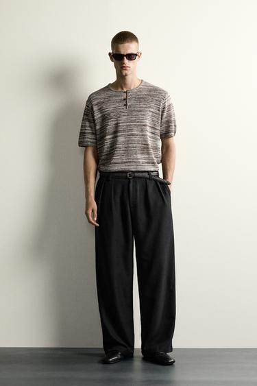KNIT HENLEY T-SHIRT - Brown / Ecru by Zara - Image 0