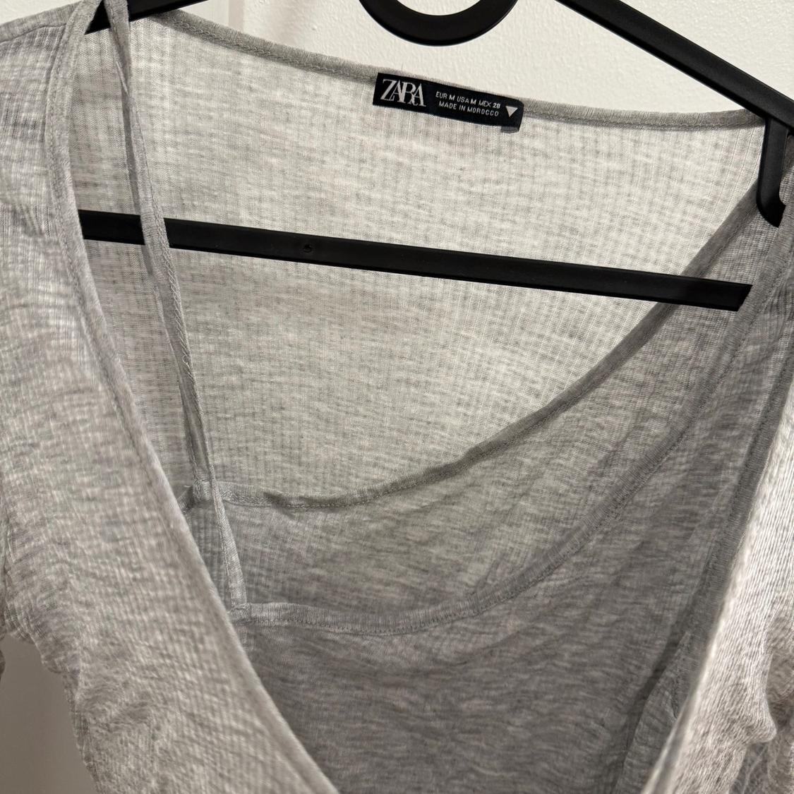 ZARA SEMI SHEER LAYERED GRAY LONG SLEEVE TOP SIZE M - Image 4