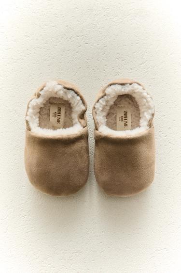 Zara WARM LEATHER BALLERINA BOOTIES - Taupe Gray - Image 0