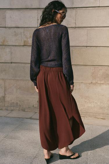 PANTALON FLUIDE À FENTES - Marron de Zara - Image 2