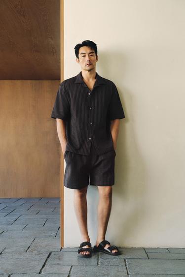 Zara 舒適泡泡紗襯衫 - 棕色-藍色