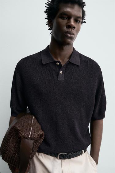 POLO FLUIDE STRUCTURÉ EN MAILLE - Aubergine de Zara - Image 4