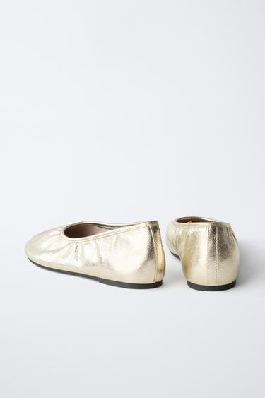 METALLIC BALLET FLATS - Gold by Zara - Image 4