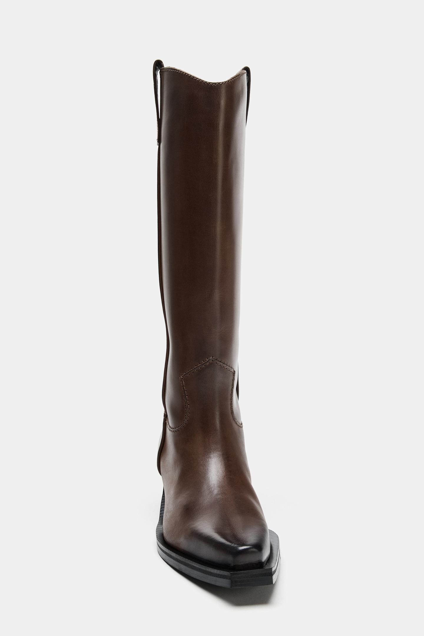 Ботинки Zara Leather Cowboy, цвет: Коричневый — фото 6