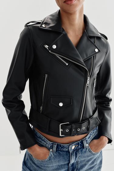 CAZADORA BIKER EFECTO PIEL - Negro de Zara